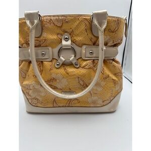 Beijo Couture Yellow Paisley Floral Snakeskin Lace Shoulder Bag Tote Y2K Boho